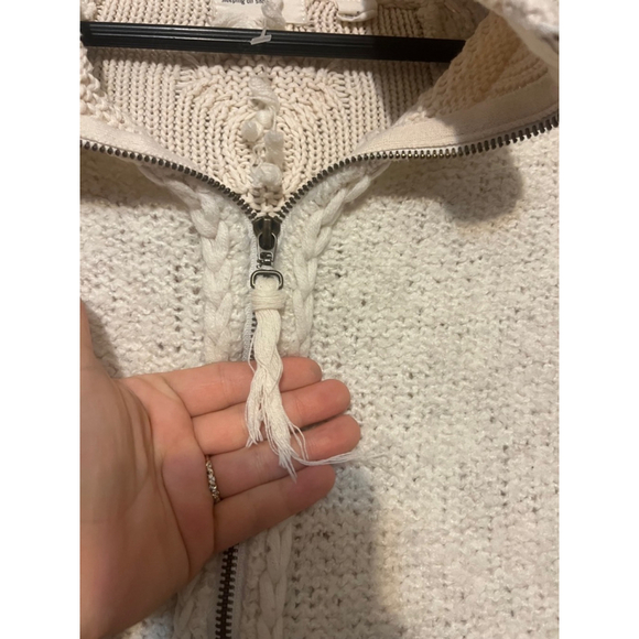 Sleeping On Snow Anthropologie Wool Alpaca Cotton Knit Ivory Zip Cardigan Small - Picture 2 of 8